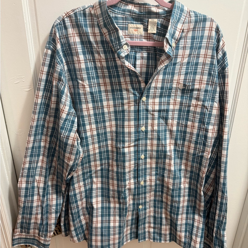 Dockers Blue and White Plaid Casual Shirt